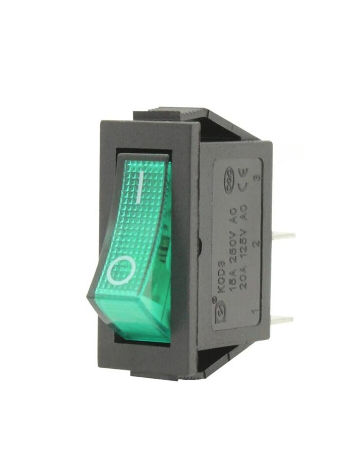 KNP KCD 3 Green Illuminated Rocker Switch is designed for panel mounting providing a reliable and stylish solution for controlling power in various devices With its vibrant green LED light it offers clear visibility and adds a modern touch to any panel. - Image 3