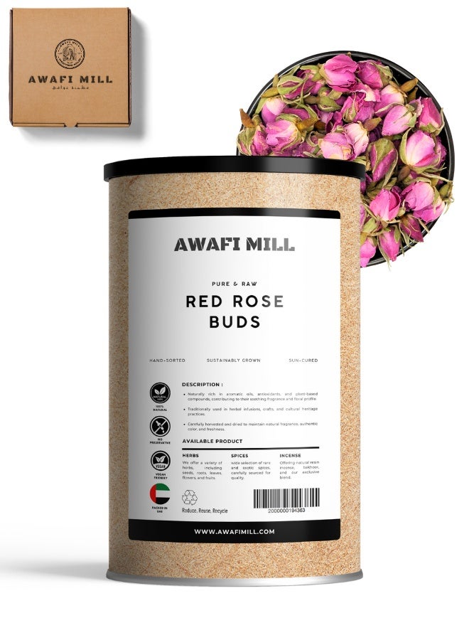 AWAFI MILL Red Rose Buds Tea (Whole Dried Buds) | Fragrant Floral Herbal Tea and Dessert Garnish | Caffeine-Free | Food-Grade - 100 g | 3.5 Oz - Image 1