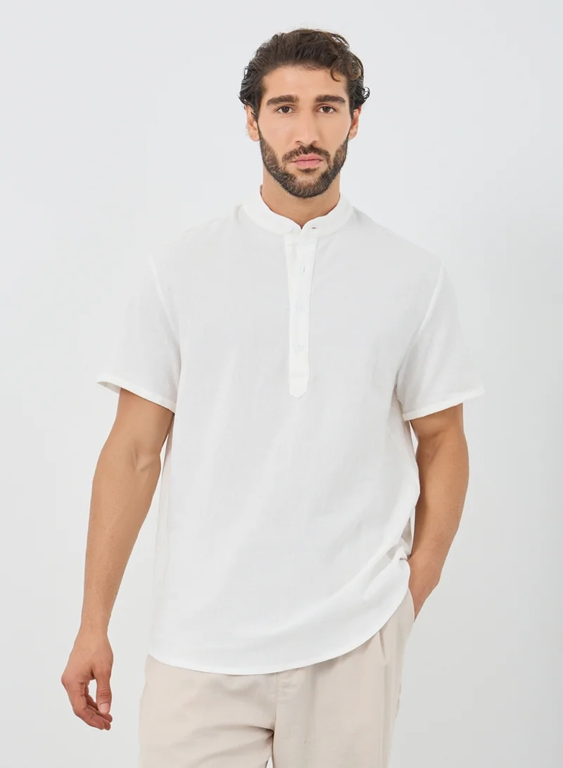 Styli Take Two Solid Short Sleeve Mandarin Collar T-Shirt