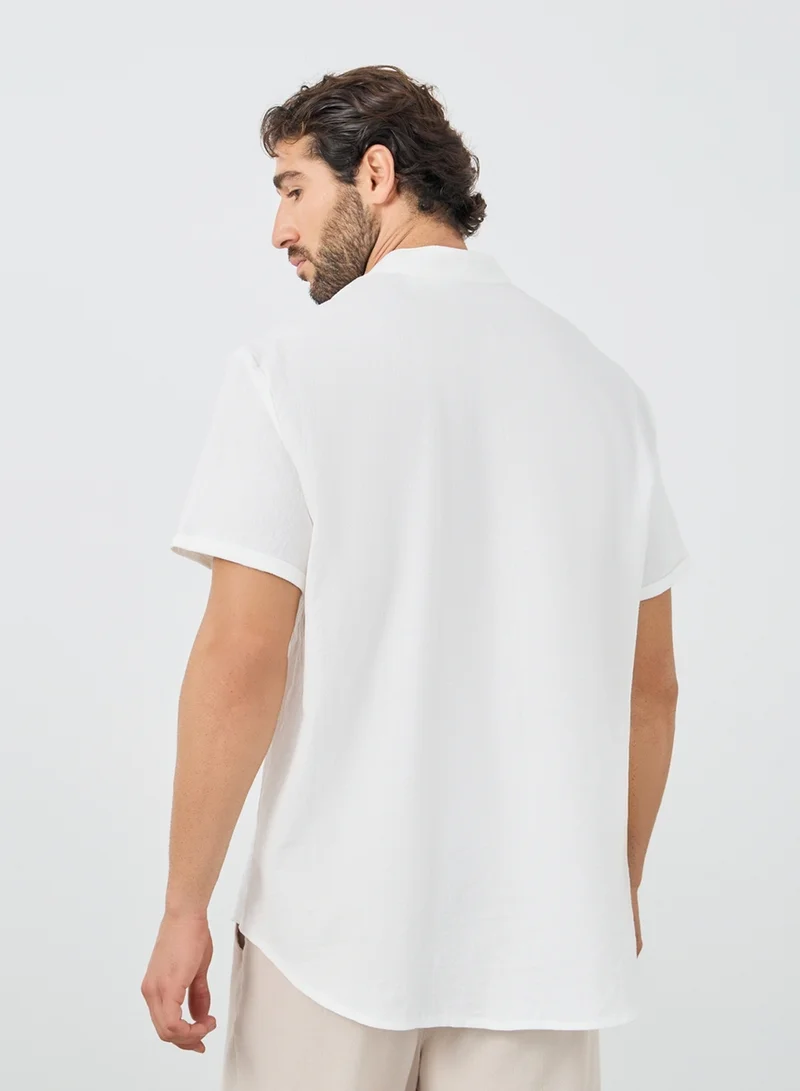 Styli Take Two Solid Short Sleeve Mandarin Collar T-Shirt