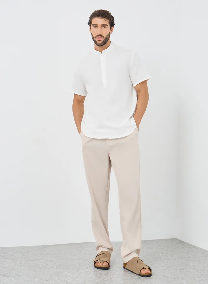 Styli Take Two Solid Short Sleeve Mandarin Collar T-Shirt
