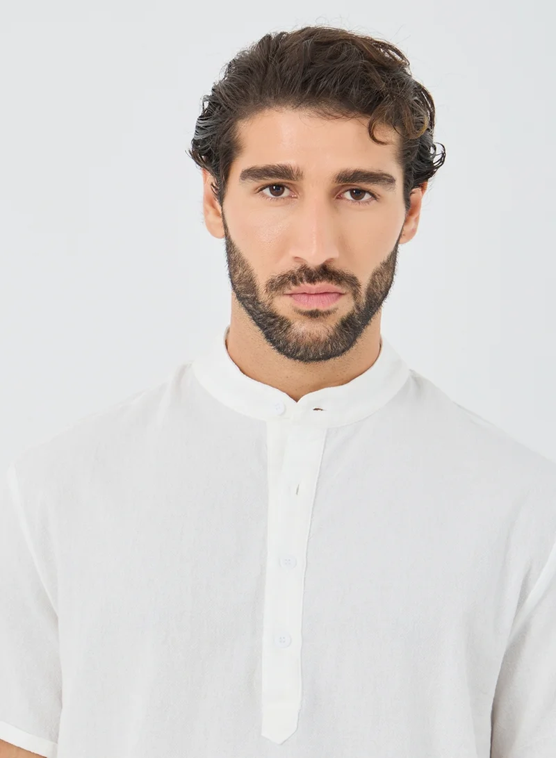 Styli Take Two Solid Short Sleeve Mandarin Collar T-Shirt
