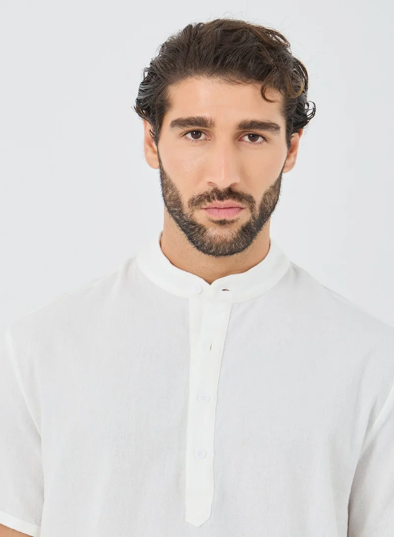Take Two Solid Short Sleeve Mandarin Collar T-Shirt