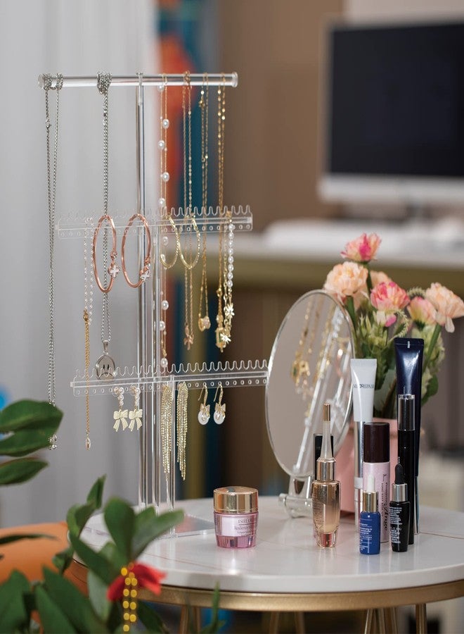 lengnoyp Premium Jewelry Stand, Earring Holder, Necklace Holder Stand, Clear 3-Tier Acrylic Large Storage Jewelry Organizer Stand & Bracelet/Bangles Stand, 48 Earring Holes Display Stands - Image 2