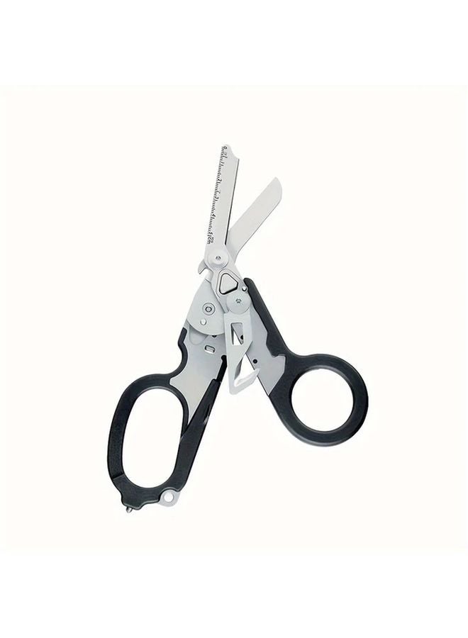 6 In 1 Black Stainless Steel Folding Scissors With Cutter And Glass Breaker - Image 1