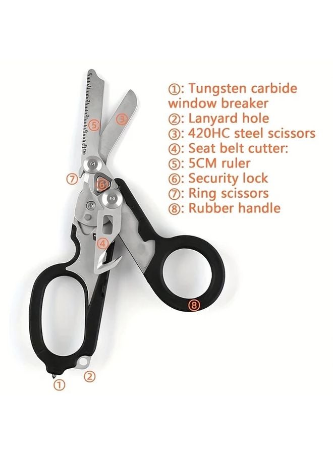 6 In 1 Black Stainless Steel Folding Scissors With Cutter And Glass Breaker - Image 4
