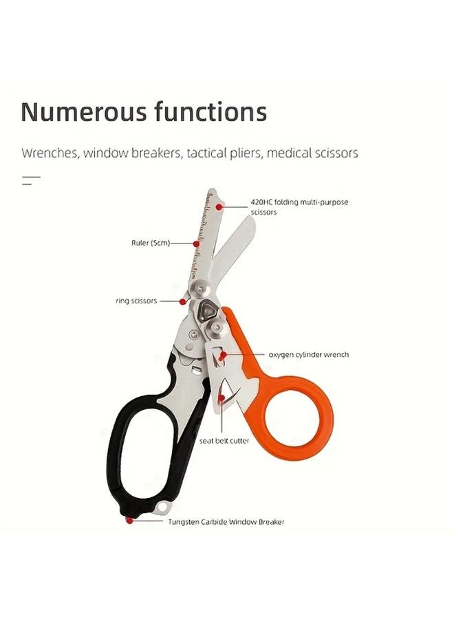 6 In 1 Black Stainless Steel Folding Scissors With Cutter And Glass Breaker - Image 3