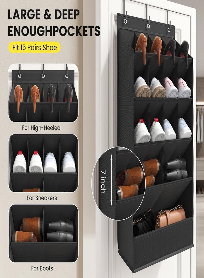 Mefirt 18 Pairs Over the Door Shoe Organizer, Shoe Rack for Closet Door with Large Breathable Pockets, Hanging Shoes Rack for Boots, Behind the Door Organizer Shoe Holder for Categorized Storage, Black - Image 4