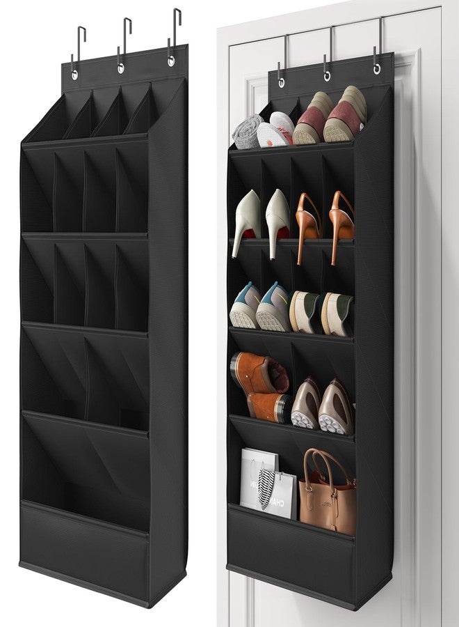 Mefirt 18 Pairs Over the Door Shoe Organizer, Shoe Rack for Closet Door with Large Breathable Pockets, Hanging Shoes Rack for Boots, Behind the Door Organizer Shoe Holder for Categorized Storage, Black - Image 1