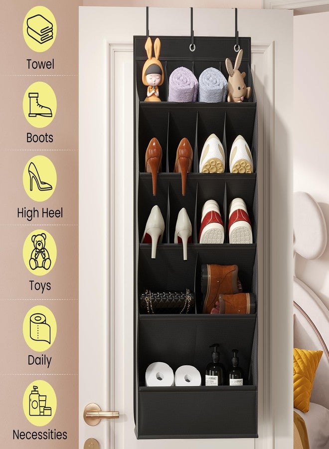 Mefirt 18 Pairs Over the Door Shoe Organizer, Shoe Rack for Closet Door with Large Breathable Pockets, Hanging Shoes Rack for Boots, Behind the Door Organizer Shoe Holder for Categorized Storage, Black - Image 2