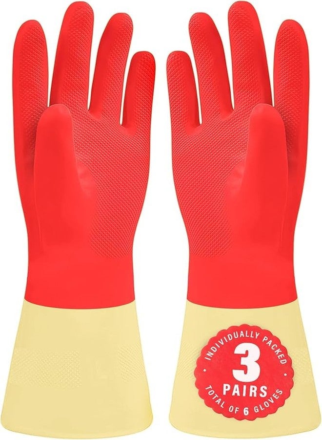SteadMax 3 Pairs Red Cleaning Gloves, Reusable, Natural Rubber, Ultra Durable, Waterproof Latex Non-Slip Dishwashing Gloves for Kitchen and Household (Medium, 3 Pack) - Image 1