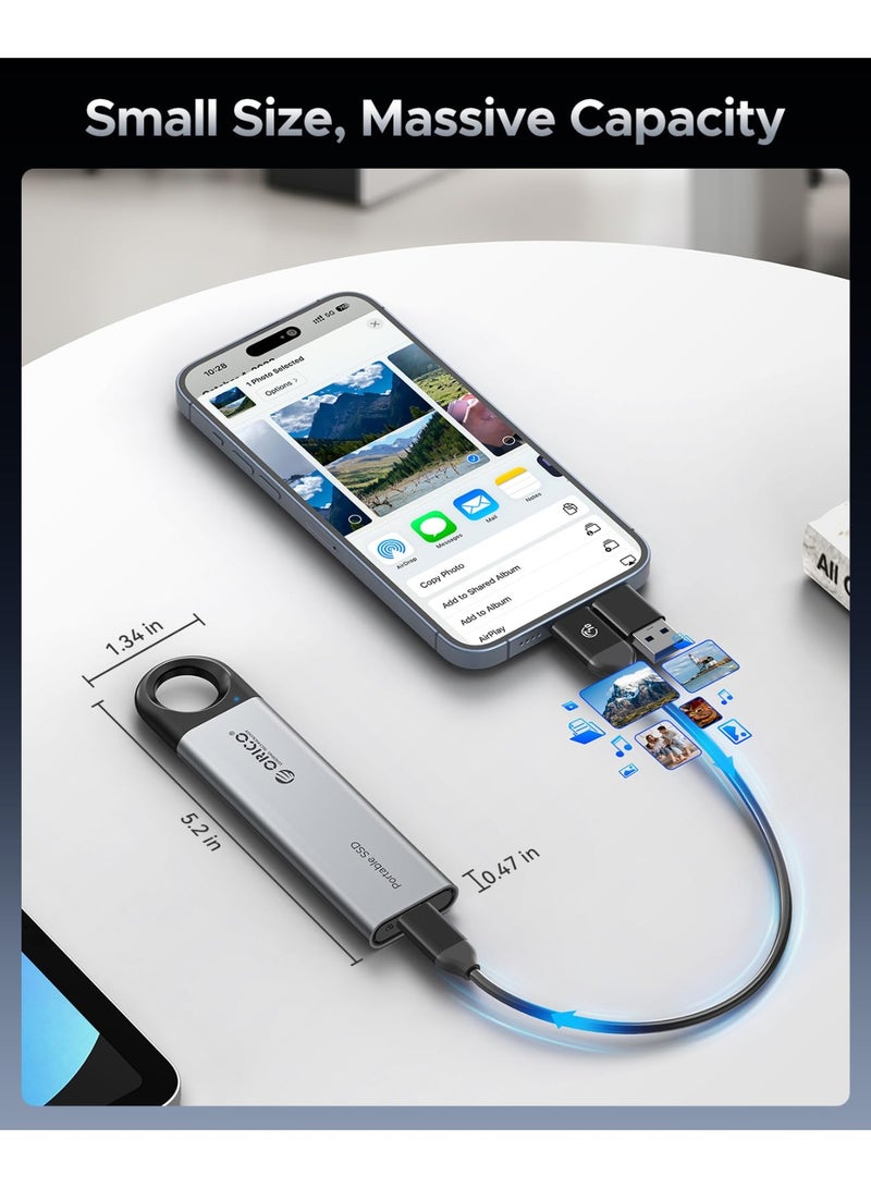أوريكو 2 تيرابايت SSD خارجي يصل إلى 1050 ميغابايت/ثانية، معلقة الفتحة التصميم المحمول الحالة الصلبة محرك، USB C&A 2 في 1 كابل، تخزين موثوق به ل Type-C الهاتف الذكي، اللوحات، أجهزة الكمبيوتر المحمولة -C1056.  - Image 3