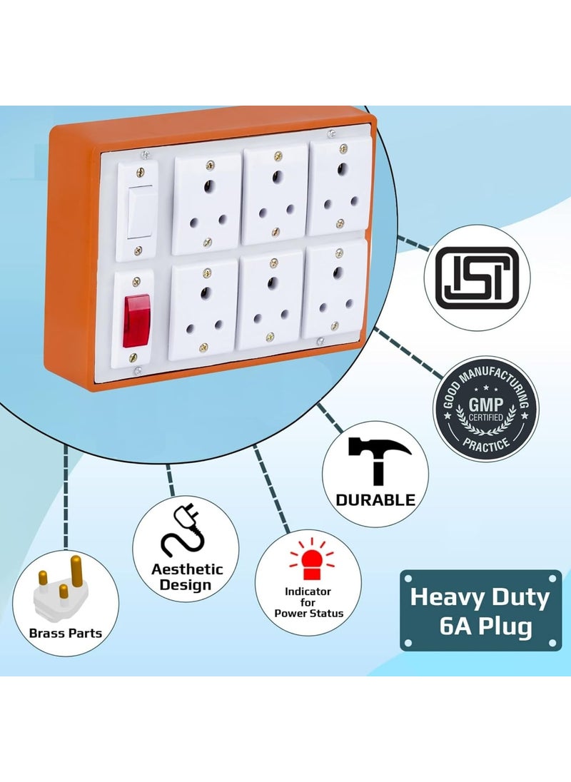 Cordnet Cordnet Premium Extension BoardWIth Brown Six Socket One Switch One Indicater 2 Meter Long Wire  - Image 3