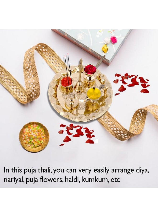 Hashcart Hashcart Brass Pooja Thali Brass Plate Indian Thali - Aarti Thali, Haldi Kumkum Return Gift - Brass Indian Pooja Thali Set [8.7 inch]  - Image 3