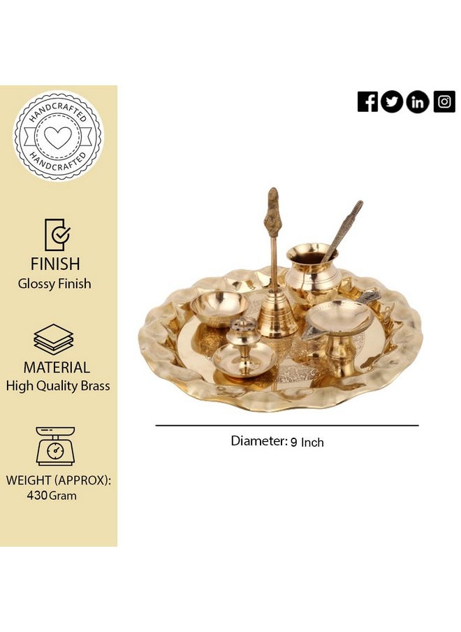 Hashcart Hashcart Brass Pooja Thali Brass Plate Indian Thali - Aarti Thali, Haldi Kumkum Return Gift - Brass Indian Pooja Thali Set [8.7 inch]  - Image 5
