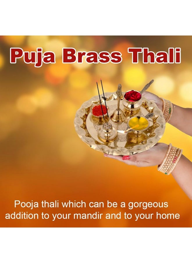 Hashcart Hashcart Brass Pooja Thali Brass Plate Indian Thali - Aarti Thali, Haldi Kumkum Return Gift - Brass Indian Pooja Thali Set [8.7 inch]  - Image 4