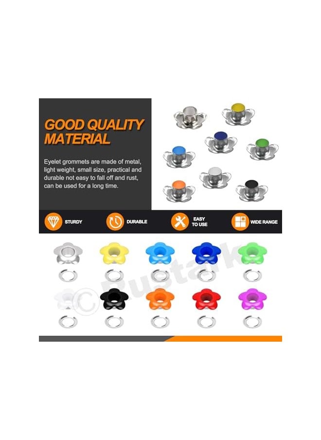 Rustark Rustark 403Pcs 10 Colors 5mm Flower Eyelet Grommets Assortment Kit with 3Pcs Grommet Setting Tools, Floral Metal Eyelet Grommet Flower Shaped Craft Eyelet Findings for Shoes Clothes Leather DIY Craft  - Image 3