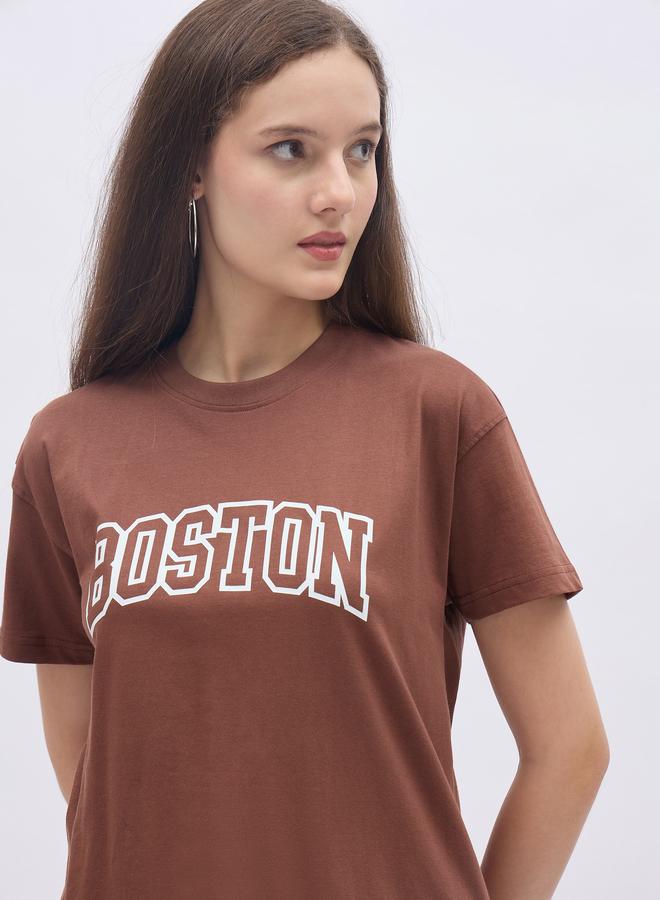 ستايلي طقم تي شيرت بوكسي برسومات ستايلي بني وبنطلون جوجر واسع - Image 4