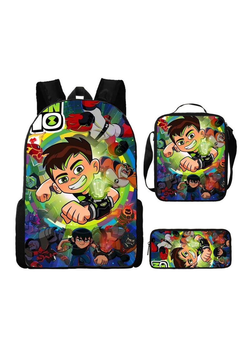 SKT Shiketro Ben 10 Backpack Student Schoolbag Anime Cartoon Backpack Backpack 29*16*42CM + Shoulder Bag 19*6*23CM + Pen Bag 24*7*11CM Three-piece Set - Image 1