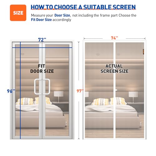 MAGZO Magnetic Screen Door Fit Door Size 72 x 96 Inch, Screen Size 74" x 97" Polyester Sturdy Mesh with Heavy Duty Full Frame Hook & Loop-White - Image 2