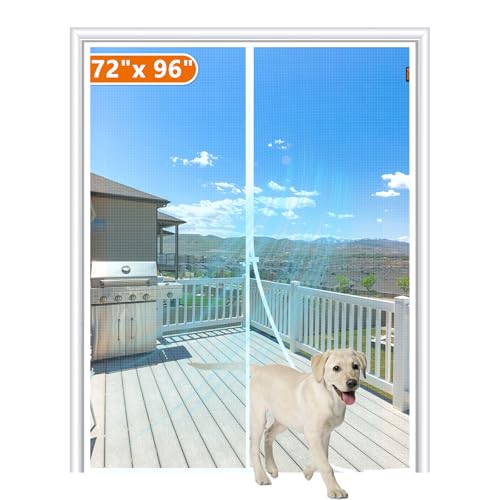 MAGZO Magnetic Screen Door Fit Door Size 72 x 96 Inch, Screen Size 74" x 97" Polyester Sturdy Mesh with Heavy Duty Full Frame Hook & Loop-White - Image 1