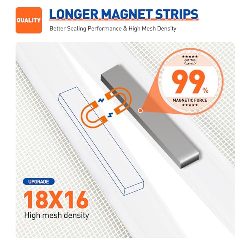 MAGZO Magnetic Screen Door Fit Door Size 72 x 96 Inch, Screen Size 74" x 97" Polyester Sturdy Mesh with Heavy Duty Full Frame Hook & Loop-White - Image 3