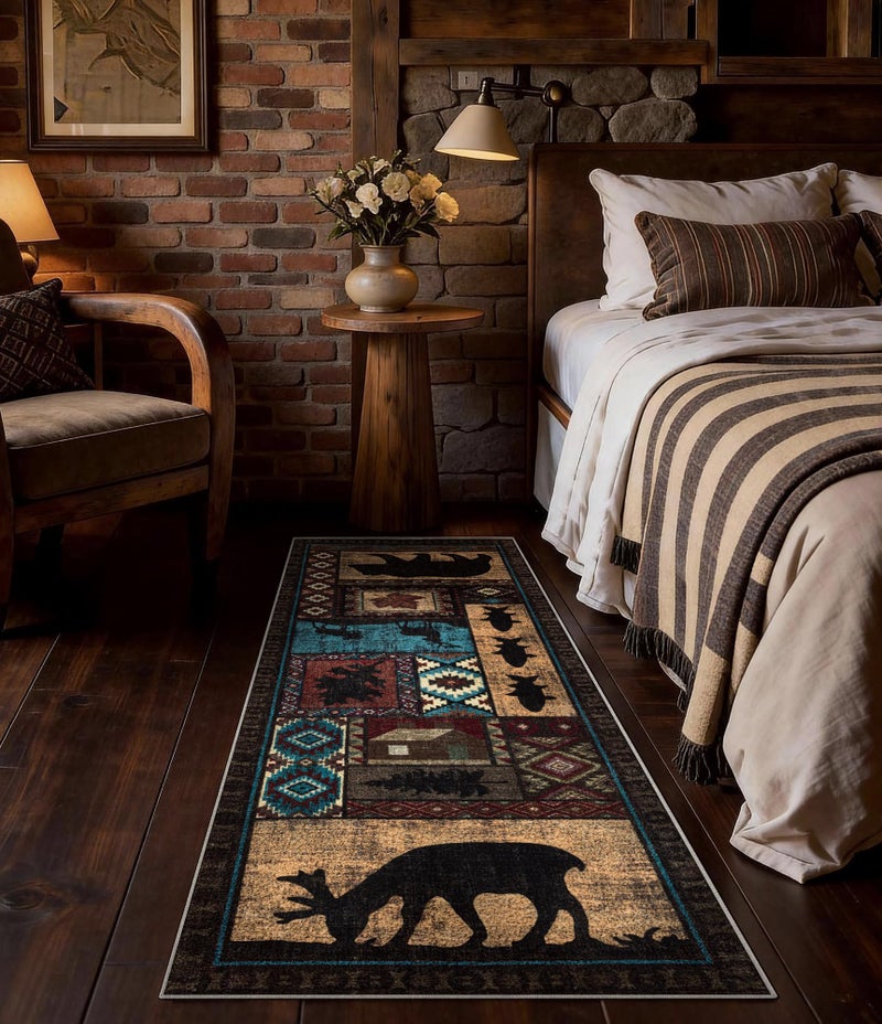 YIHOUSE Hallway Runner Rug 2x6 Indoor Door Mat - Bear Rustic Cabin Non-Slip Entryway Rug, Low Pile Tribal Print for Kitchen, Bedroom - Image 4