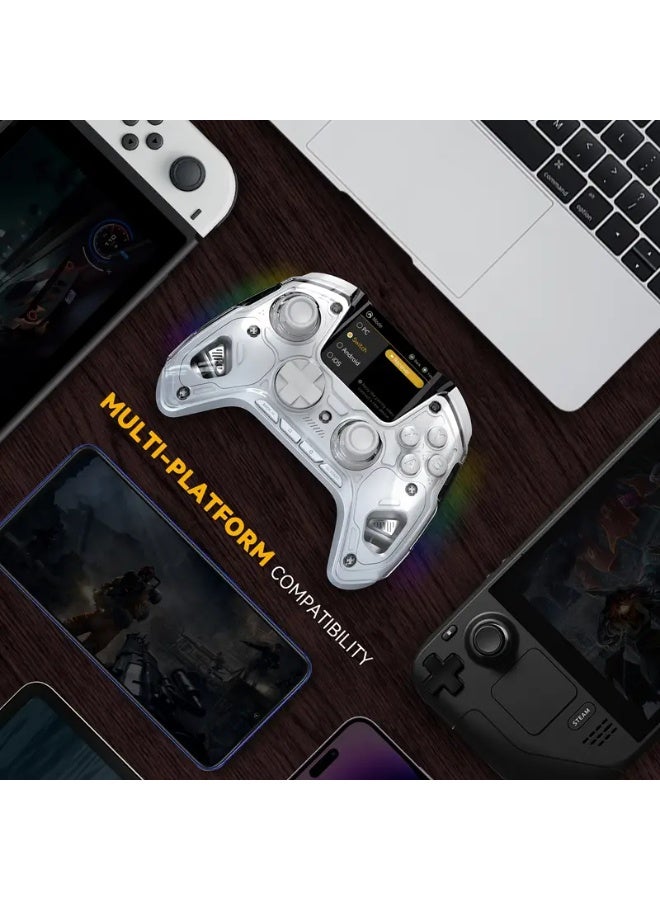 V2 Interactive Screen Wireless Gaming Controller – Hall Effect Joysticks  Triggers, RGB Lighting, Remappable ons, 1800mAh Battery with Charging Dock, Compatible with PC/Switch/iOS/Android/Steam Deck (White) - Image 2