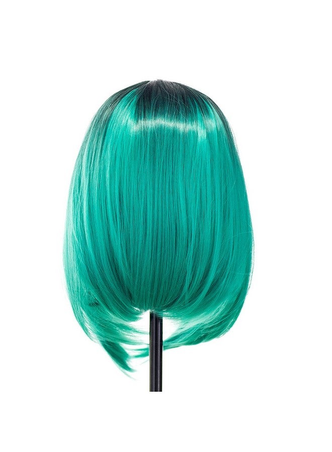 SWACC Ombre Colors Straight Short Hair Bob Wig Synthetic Colorful Cosplay Daily Party Flapper Wig for Women with Wig Cap (Teal Blue) - Image 4