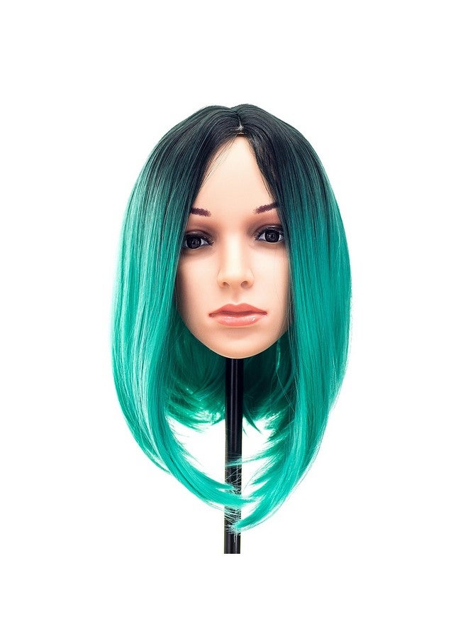 SWACC Ombre Colors Straight Short Hair Bob Wig Synthetic Colorful Cosplay Daily Party Flapper Wig for Women with Wig Cap (Teal Blue) - Image 2