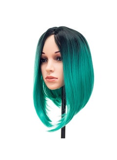 SWACC SWACC Ombre Colors Straight Short Hair Bob Wig Synthetic Colorful Cosplay Daily Party Flapper Wig for Women with Wig Cap (Teal Blue)  - Image 1