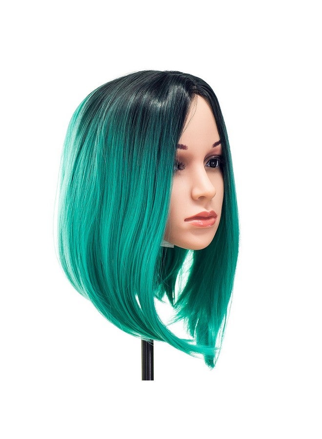 SWACC Ombre Colors Straight Short Hair Bob Wig Synthetic Colorful Cosplay Daily Party Flapper Wig for Women with Wig Cap (Teal Blue) - Image 3