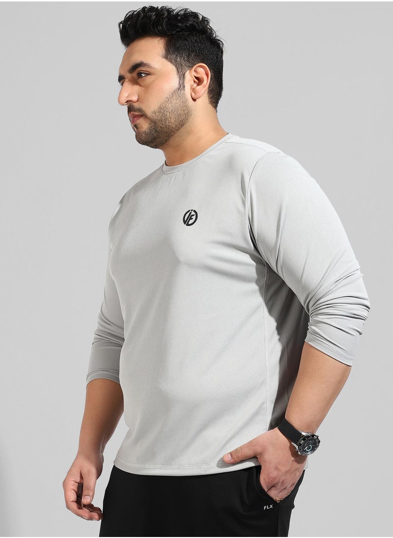 Instafab Plus Men's Solid Grey Regular Fit Activewear T-Shirt  - Image 3