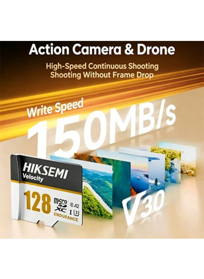 HIKSEMI Velocity Endurance 128GB Micro SDXC Memory Card, A2 V30 U3 TF Card, Up to 205MB/s Read & 150MB/s Write Speed, High Endurance Micro SD Card for Drone, Action Camera, 24/7 Home Security Camera - Image 2