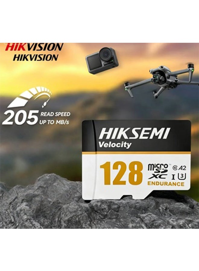 HIKSEMI Velocity Endurance 128GB Micro SDXC Memory Card, A2 V30 U3 TF Card, Up to 205MB/s Read & 150MB/s Write Speed, High Endurance Micro SD Card for Drone, Action Camera, 24/7 Home Security Camera - Image 1