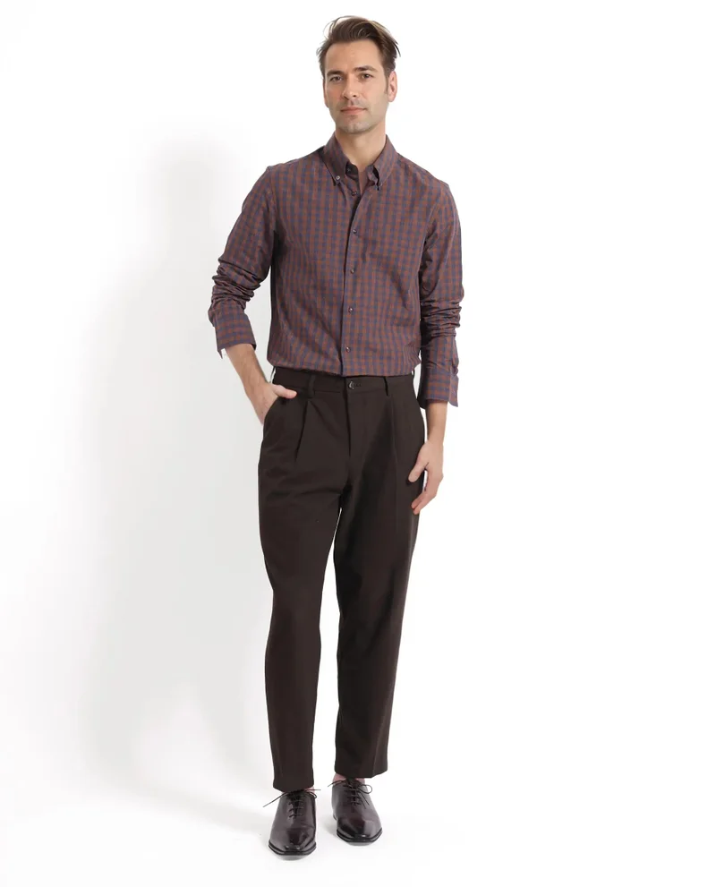 Rare Rabbit Rare Rabbit Men's Rettos Dark Brown Cotton Fabric Full Sleeve Collared Neck Regular Fit Checks Shirt