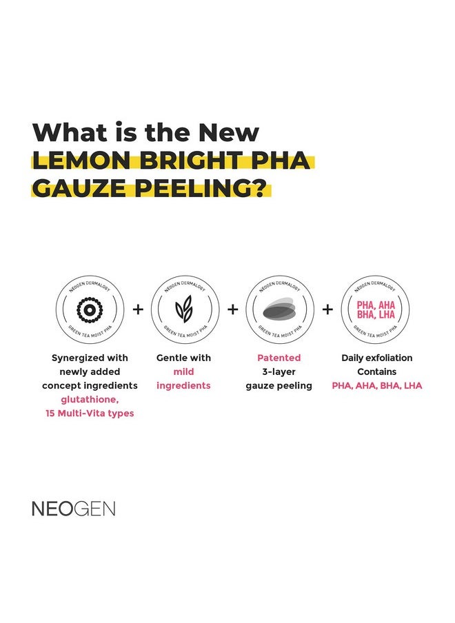 DERMALOGY by NEOGENLAB Neogen Lemon Pha Gauze Peeling Pads (30 Pads) Exfoliating Peeling Pad With Aha Bha Pha Lha & Lemon & Glutathione & Niacinamide Korean Skin Care  - Image 2