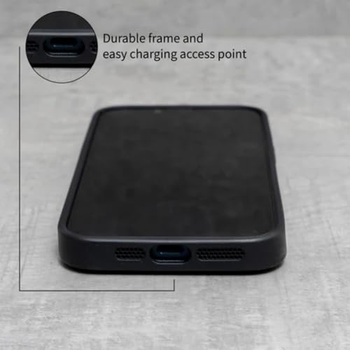 Porter Riley - Leather Case Compatible with iPhone 16 Pro Max. Premium Genuine Leather Slim Back/Bumper/Shell/Shockproof Case (Pure Black) - Image 4