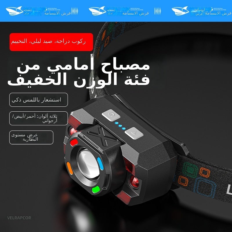SMILING SHARK Retractable Zoom 3-Color Light Headlamp, USB Rechargeable, Motion Sensor with Battery Indicator - Image 2