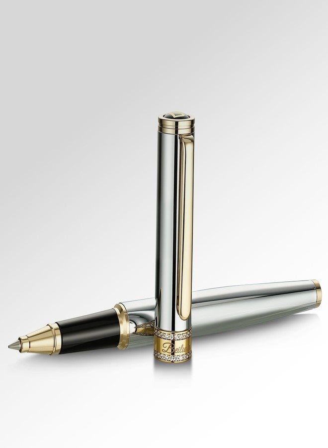 BEILUNER Silver Chrome Rollerball Pen, Diamond-Studded Cap Design, 24K Gold Trim, Noble and Elegant, Schneider Ink Refill, Best Pen Gift Set for Women & Men, Professional, Business Office, Nice Pens - Image 4