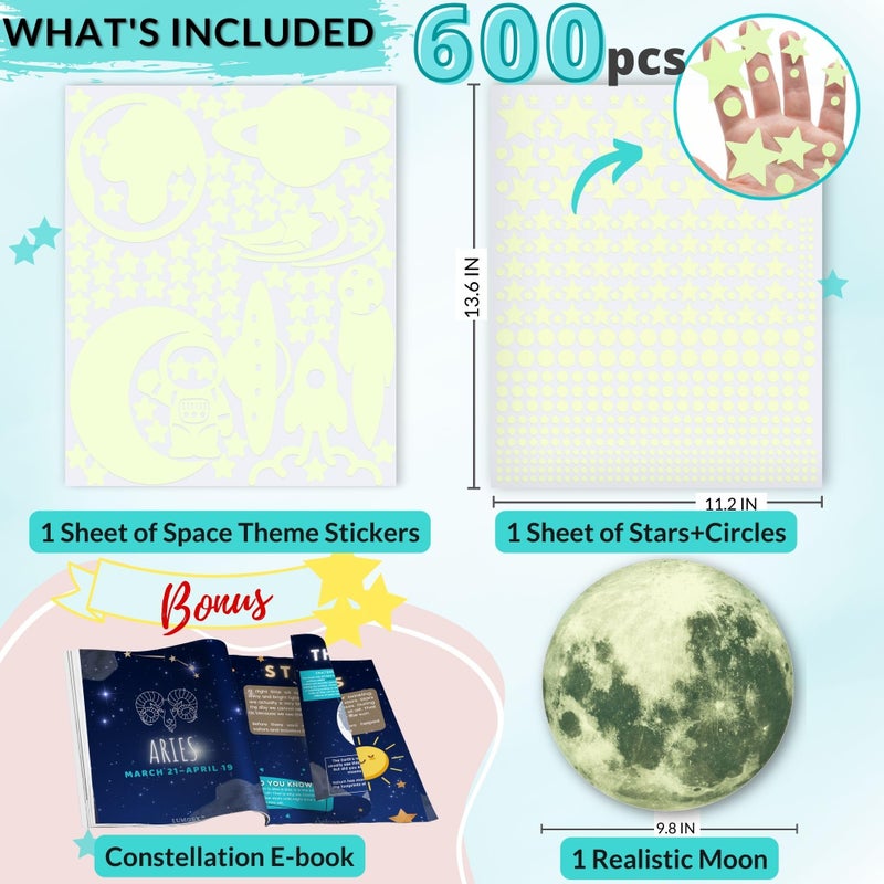 LUMOSX Glow in The Dark Stars for Ceiling Decor - 600 pcs with Bonus Constellation E-Book | Ceiling Stars Glow in The Dark Stickers and Space Wall Decal for Kids Room Decor (Blue) - Image 3