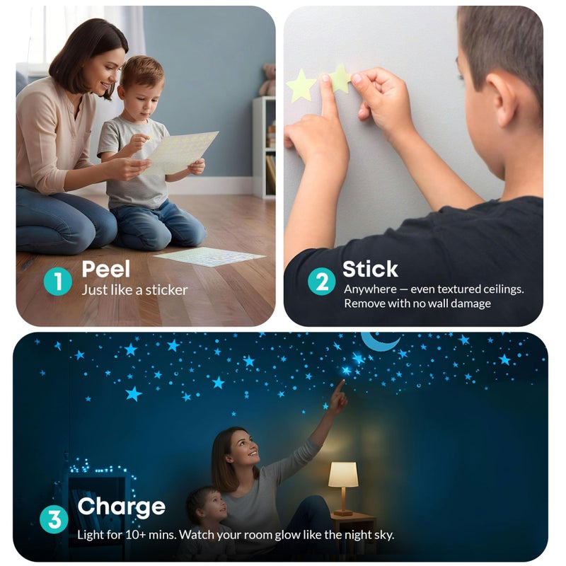 LUMOSX Glow in The Dark Stars for Ceiling Decor - 600 pcs with Bonus Constellation E-Book | Ceiling Stars Glow in The Dark Stickers and Space Wall Decal for Kids Room Decor (Blue) - Image 4