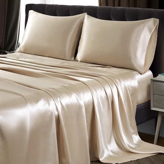 XPOWER Silk Bedsheet 3-Piece Set - Luxury Silk Sheets for Superior Comfort and Body Care - Hypoallergenic flat Bed Sheet with 2 Pillowcases (Amber Gold, King (U.S. Standard)) - Image 5