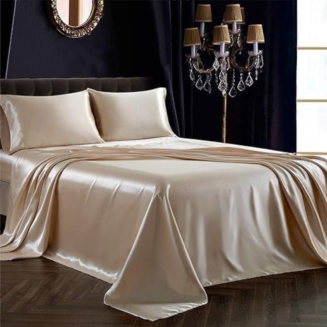 XPOWER Silk Bedsheet 3-Piece Set - Luxury Silk Sheets for Superior Comfort and Body Care - Hypoallergenic flat Bed Sheet with 2 Pillowcases (Amber Gold, King (U.S. Standard)) - Image 4