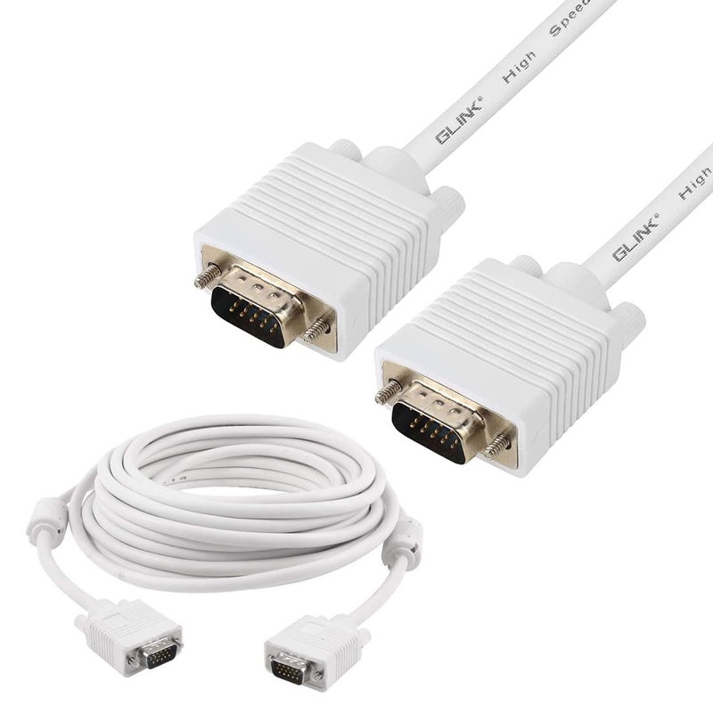 Imaashi Heavy Duty VGA Cable Male to Male 15 Pin Connector – White High-Resolution Video Cable for PC, Laptop, Monitor, Projector, TV, Gaming Console, DVR, NVR (20 Meter) - Image 1