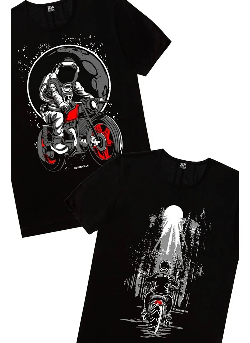 Rock&Roll Biker Skull, Lone Ranger Men's 2-Piece Eco Pack T-Shirt