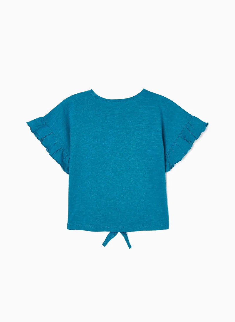 Zippy Zippy Cropped Cotton T-Shirt With Knot For Girls