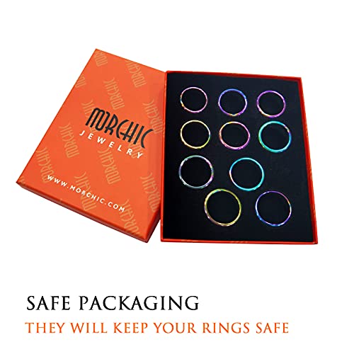 Morchic 10Pcs Pack Rainbow Hematite Stone Rings for Women & Men, Unisex Plain Band Set (6mm Width) - Mixed Sizes 6-12, Chakra Balancing, Polished Gemstone, Gift Ready - Image 2