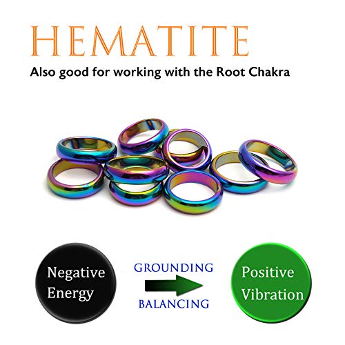 Morchic 10Pcs Pack Rainbow Hematite Stone Rings for Women & Men, Unisex Plain Band Set (6mm Width) - Mixed Sizes 6-12, Chakra Balancing, Polished Gemstone, Gift Ready - Image 4