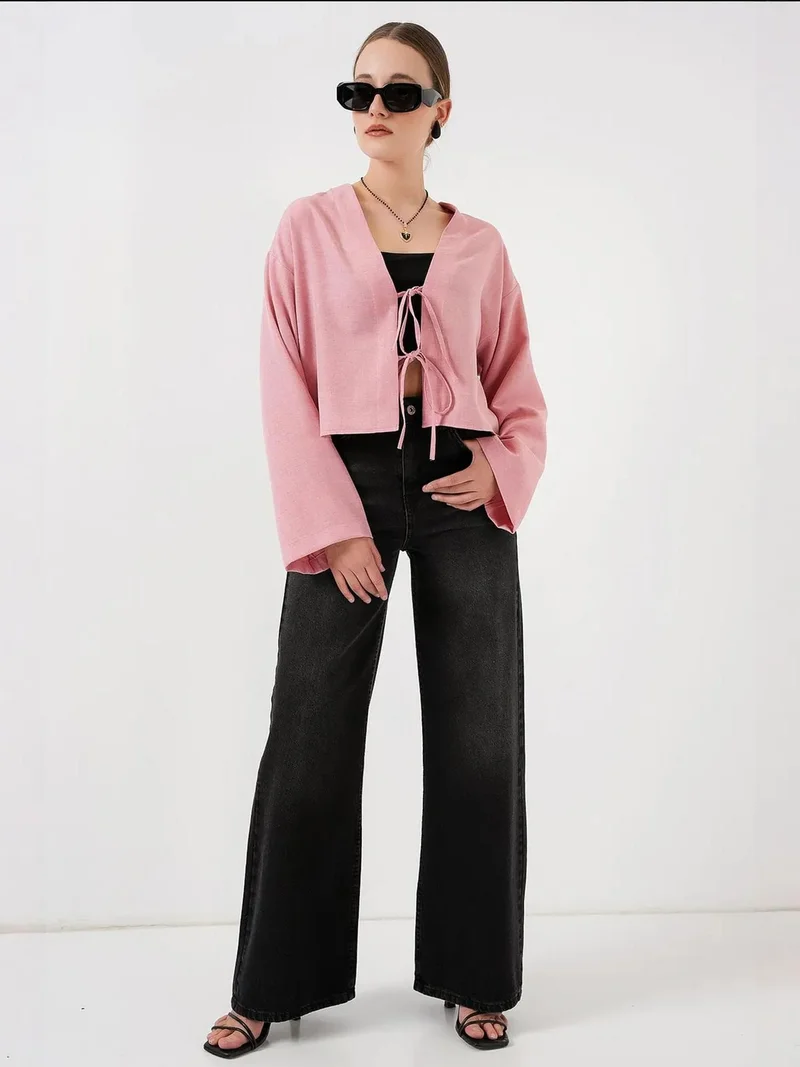 BIG DART BDART Viscose Blend V-Neck Long Sleeve Kimono with Binding Detail